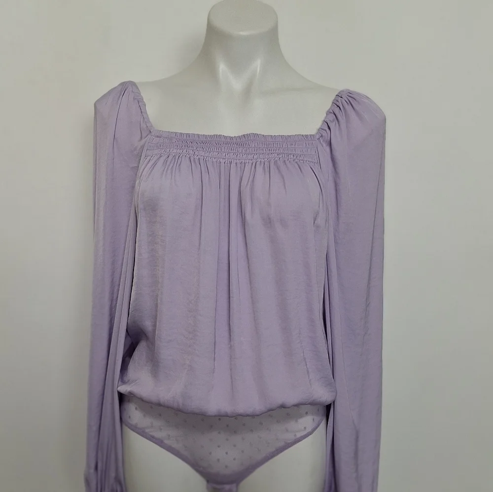 Free People Coquette Feminine Cottagecore Lavender Long Sleeve Bodysuit Size S